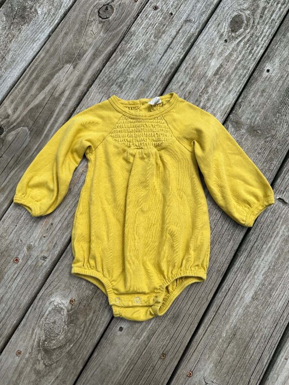 Kate Quinn Baby 18-24 Months Smocked bubble Romper Yellow Cotton Long Sleeve